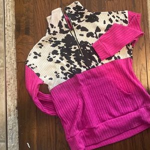 1/4 zip cow print crazy train shirt